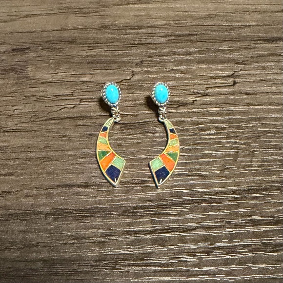 Carolyn Pollack Jewelry - Carolyn Pollack Silver Turquoise Southwestern Bright Inlay Drop Earrings Womens
